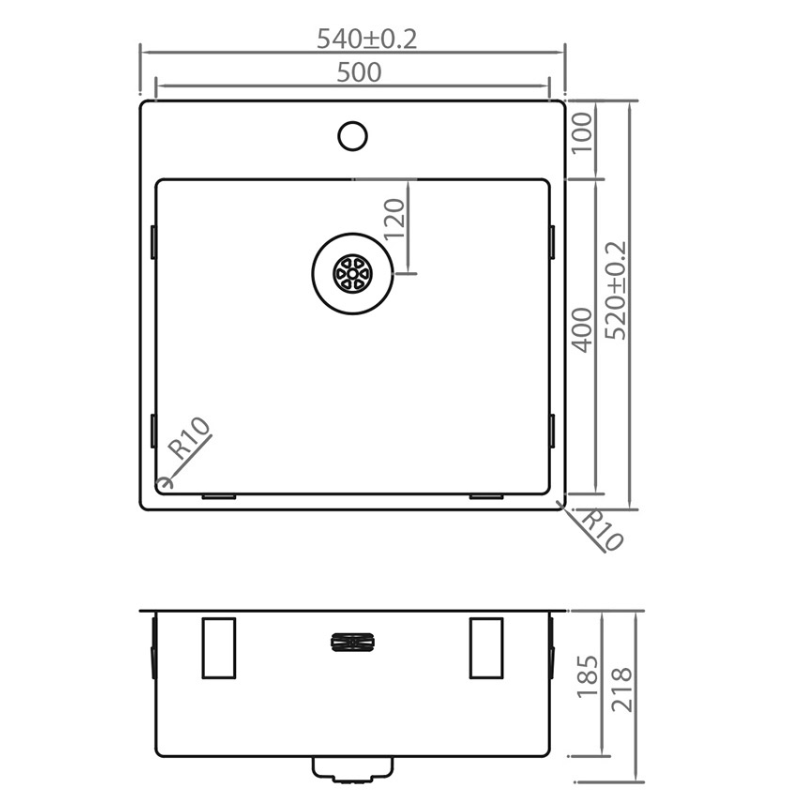 Caressi CAPP50KR10G Single Sink Gold Surface or Submount or Flush Mount with Tap Hole