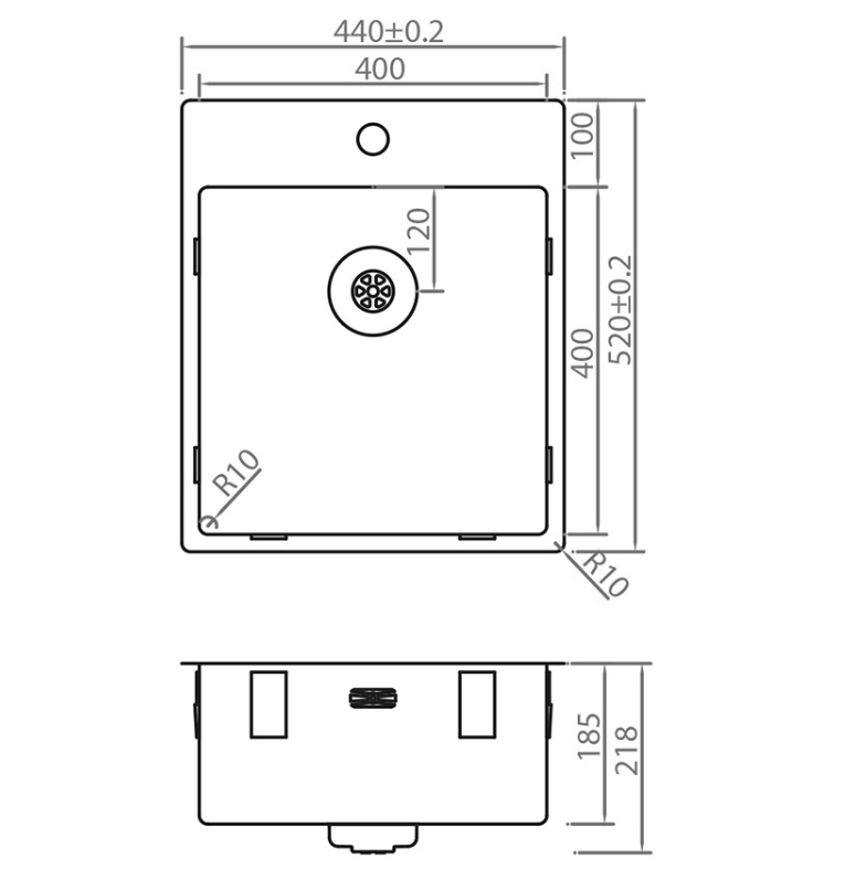 Caressi CAPP40KR10G Single Sink Gold Surface or Submount or Flush Mount with Tap Hole