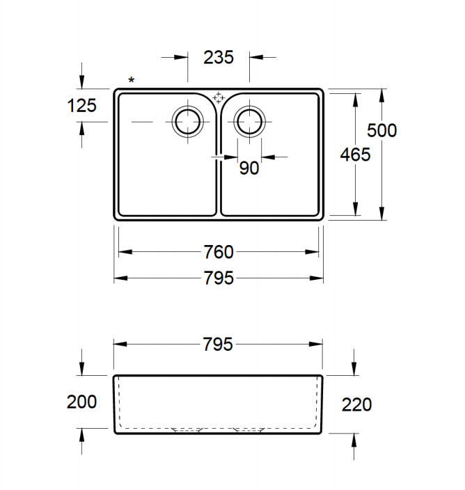 Villeroy & Boch 80 X Double Sink Ceramic White
