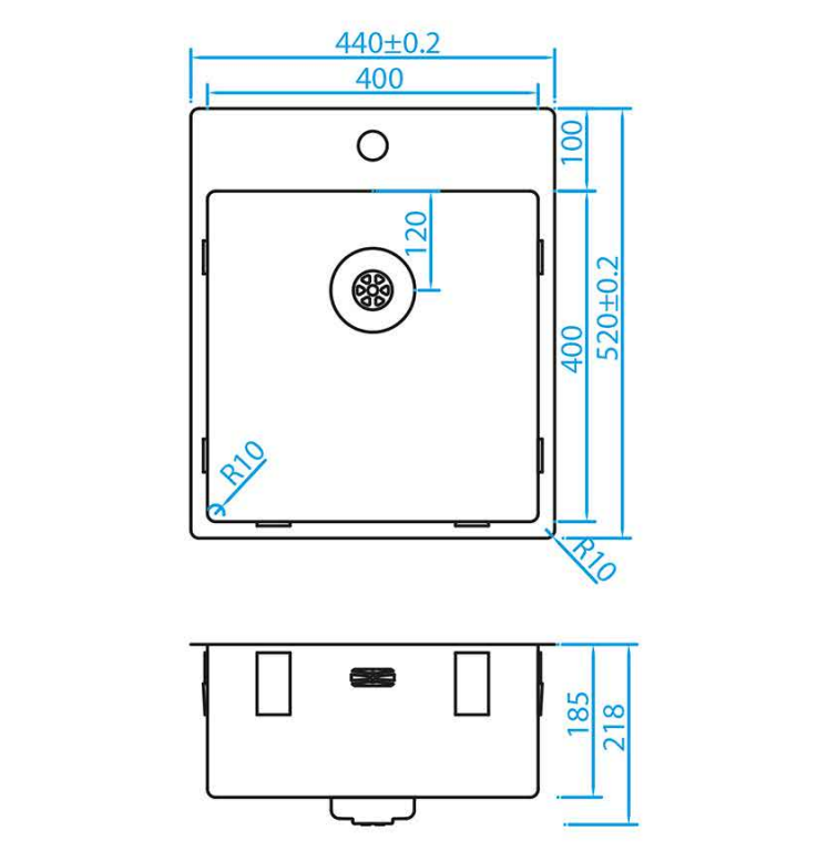 Caressi CAPP40KR10CO Single Sink Copper Surface or Submount or Flush Mount with Tap Hole