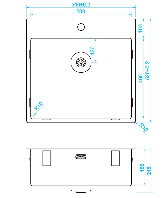 Caressi CAPP50KR10CO Single Sink Copper Surface or Submount or Flush Mount with Tap Hole