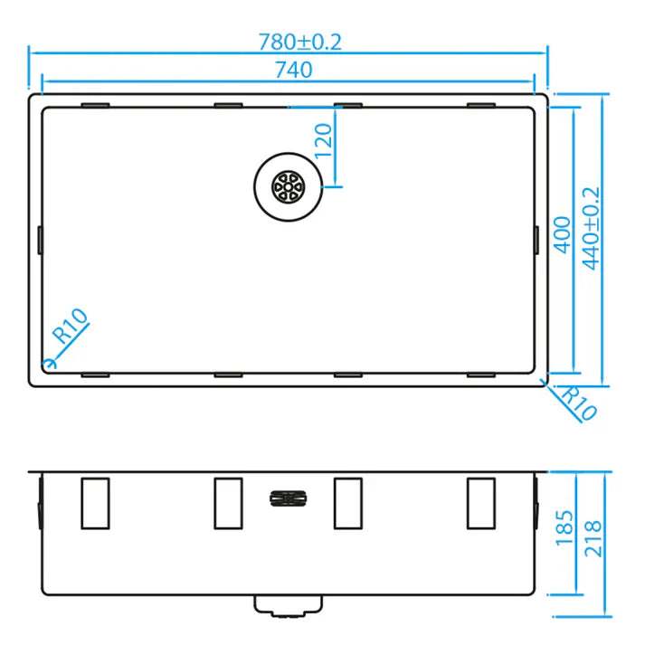Caressi CAPP74R10 Sink Stainless Steel Surface-mounted or Submounted or Flush-mounted