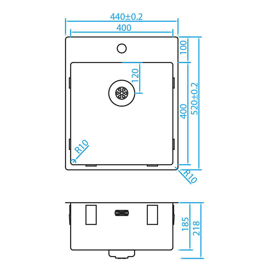 Caressi CAPP40KR10 Sink Stainless Steel Surface or Undermount or Flush Mount with Tap Hole