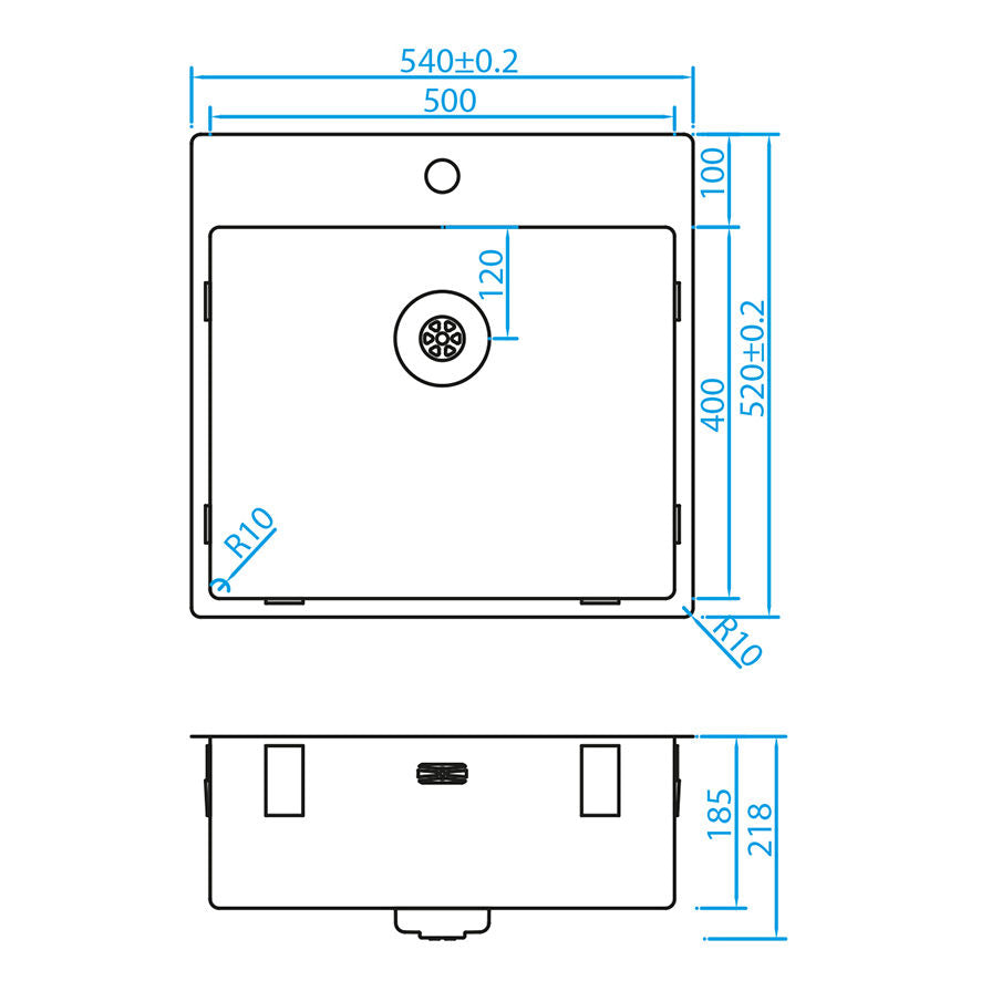 Caressi CAPP50KR10 Sink Stainless Steel Surface or Undermount or Flush Mount with Tap Hole