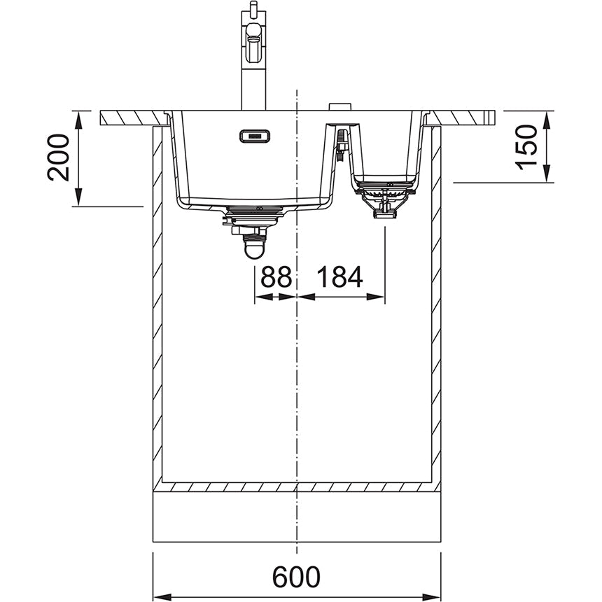 Franke Maris MRG 160-34-15 Sink matt black with small bowl right Fragranite Undermount