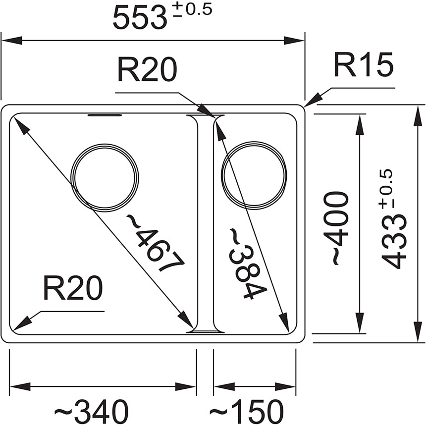 Franke Maris MRG 160-34-15 Sink matt black with small bowl right Fragranite Undermount