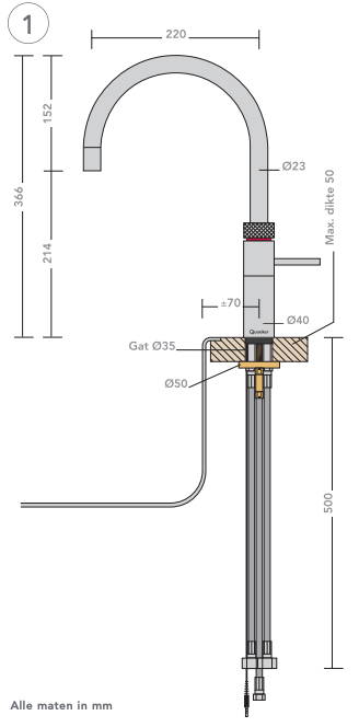 Quooker Fusion Round dimensions