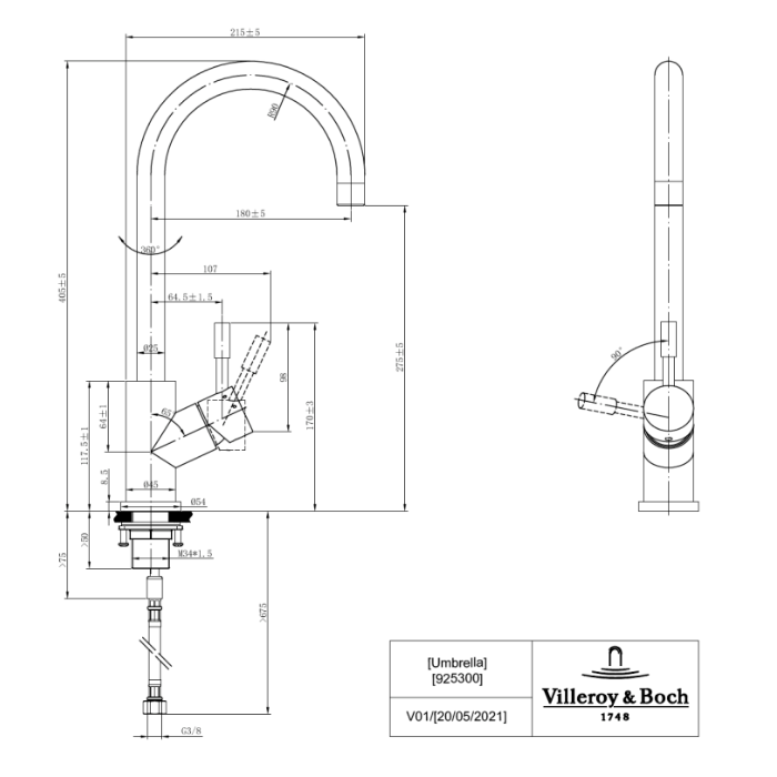 Villeroy & Boch Umbrella Kitchen Faucet Polished Stainless Steel