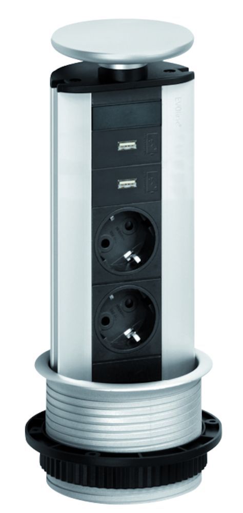 Evoline Powerport 2ST socket - With USB charger Schulte Alu/Silver gray