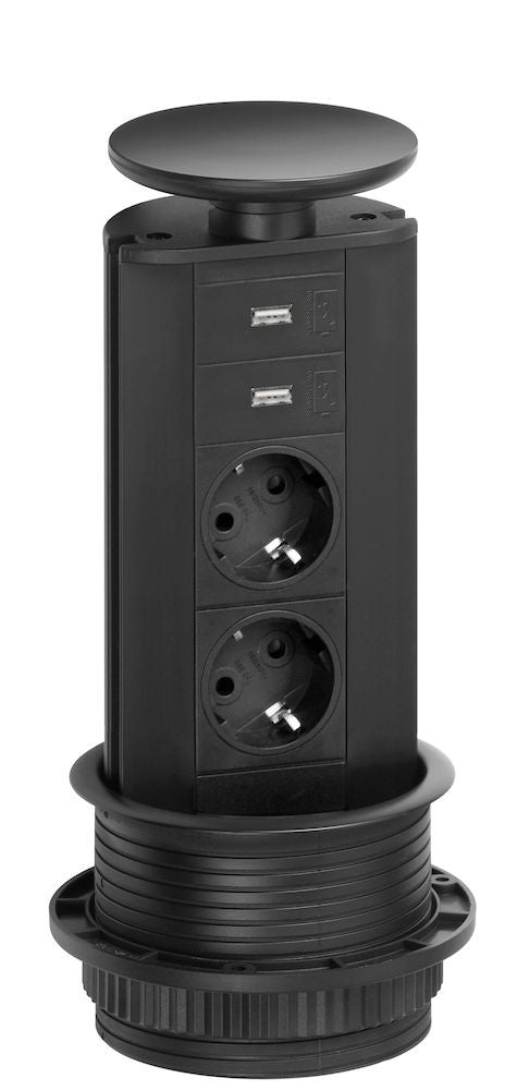 Evoline Powerport 2ST socket - With USB charger Schulte Black