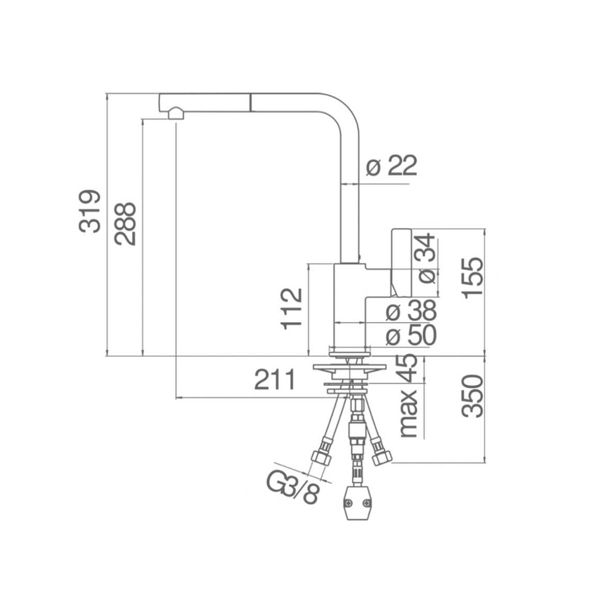 Alpha Flag 6127 Kitchen Faucet Stainless Steel