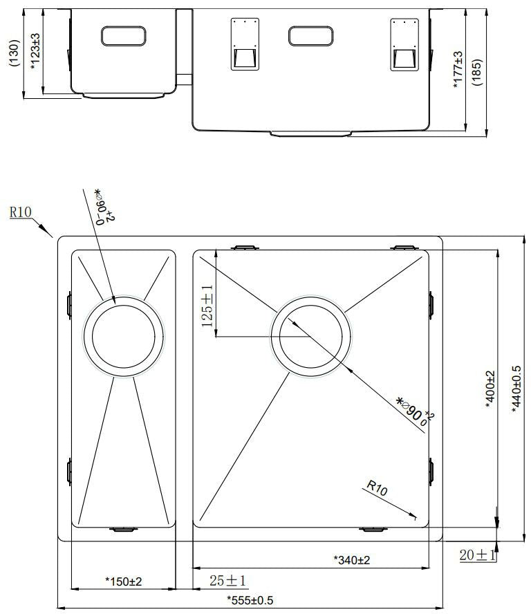 Alpha
R-1534 Sink stainless steel Surface-mounted or Submounted or Flush-mounted