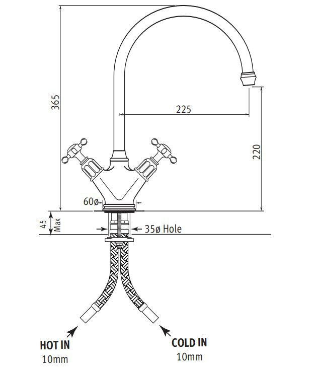 Perrin & Rowe Minoan 4385 Grifo de Cocina de Dos Mangos Níquel Mate