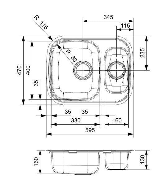 Reginox Queen 60 Lavello in acciaio inox a montaggio piatto con foro per rubinetto