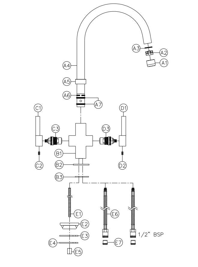 Abode Pico Two-lever Kitchen Faucet Stainless Steel