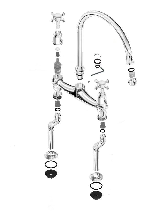 Perrin & Rowe Ionian 4193 Two-lever 2-hole Kitchen Faucet Nickel Matte