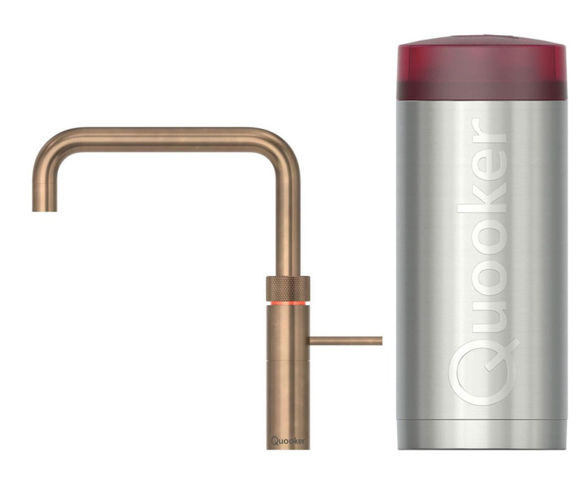 Under Sink Quooker Pressure Release Valve Leaking Quooker Fusion Square With COMBI Boiler 3-in-1 Faucet Brass Patina