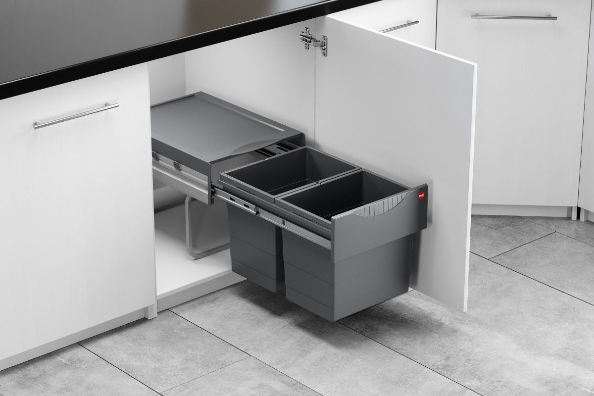 Hailo AS Raumspar Tandem - 36L Dual Bin Swing Waste System Dark Gray