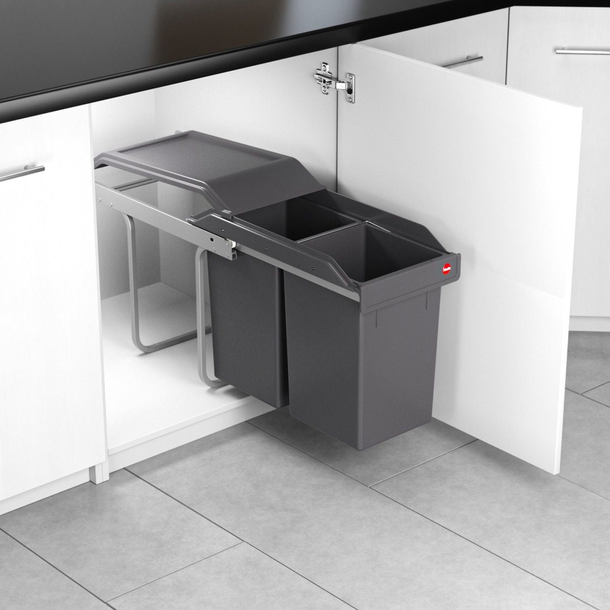 Hailo AS Tandem 15/15 - Doppelabfallbehälter Swing-Out Abfallsystem Grau/Silber