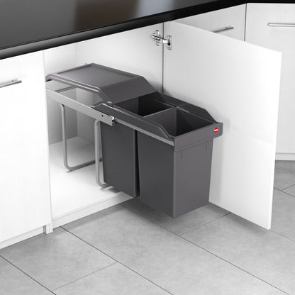 Hailo AS Tandem 15/15 - Doppelabfallbehälter Swing-Out Abfallsystem Grau/Silber