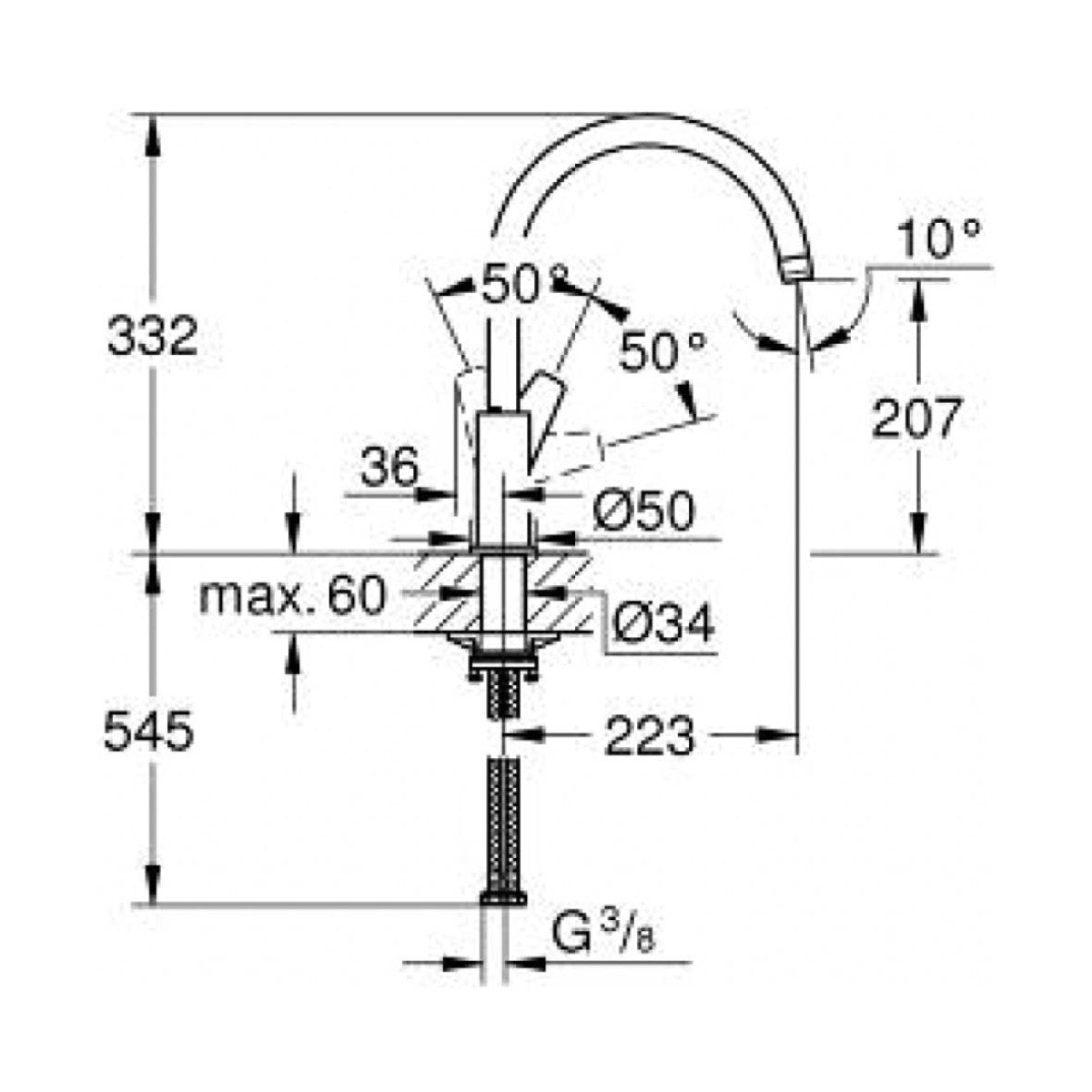 Grohe Bauedge Zero 31367 Grifo de cocina Cromo