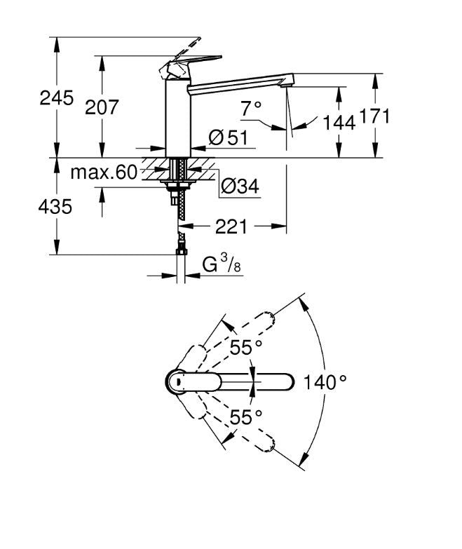 Grohe Eurosmart Cosmopolitan 30193000 Köksblandare Krom