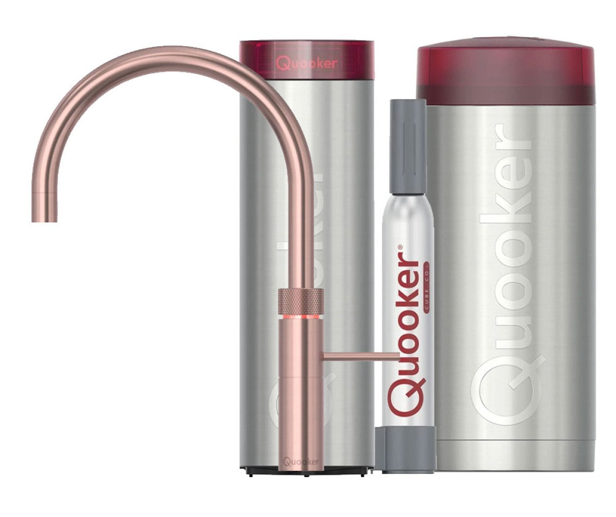 Quooker Fusion Round mit COMBI Reservoir & CUBE Reservoir 5-in-1 Küchenarmatur Kupfer Rosé